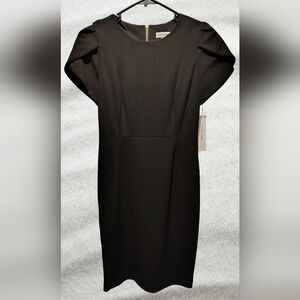Calvin Klein Essentials Black Sheath Dress With Tulip Sleeves Size 6 NWT